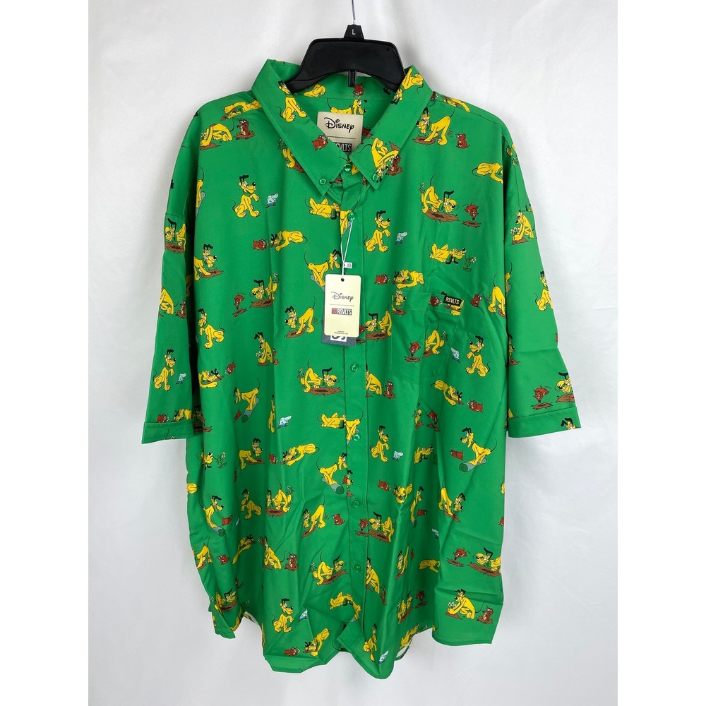 RSVLTS Disney Shirt Men 4XL Green Pluto vs Gopher Short Sleeves Button Down